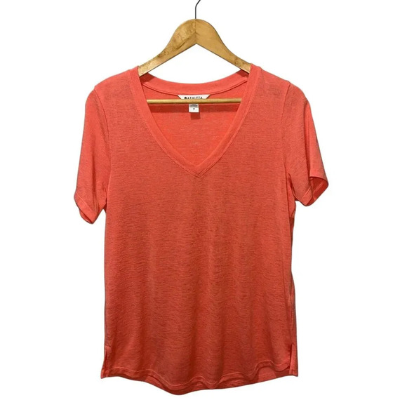 Athleta Women's Breezy Scoop V-Neck Tee Coral Size Medium Relaxed Fit Top - Picture 8 of 9